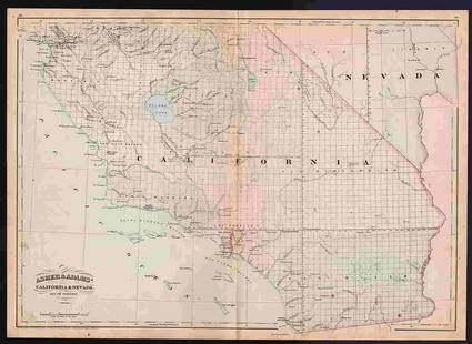 1872 RR maps of Calif/Nevada - set of 2 maps: Scarce lithographs with original hand coloring. Maps show the states of California and Nevada divided into two separate sheets. These very interesting cartographic treasures focus on the developing