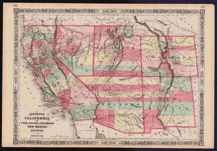 Scarce Johnson map of the Great Western states, 1864