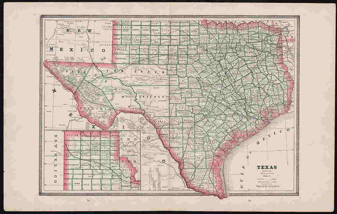 Clean 1883 RR map of Texas, Geo. F. Cram (1 of 4)