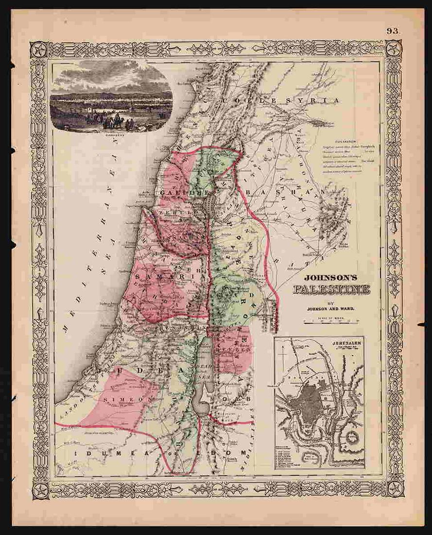 Authentic large-format 1864 map of Palestine, Johnson & (1 of 4)