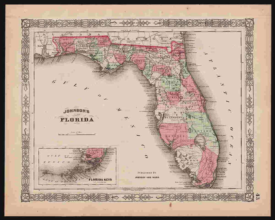 Scarce Civil War era map of Florida with great detail, (1 of 4)