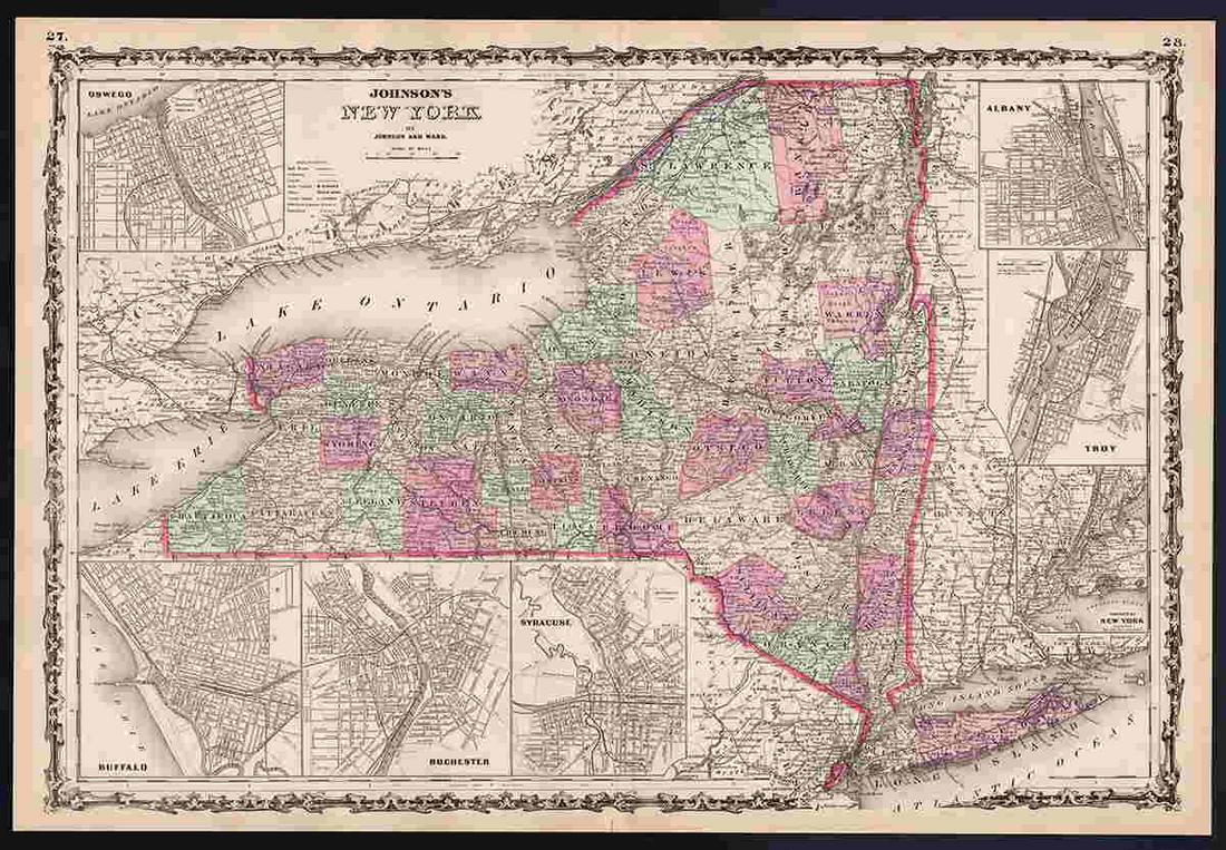 Fine example of Johnson & Ward map of New York, 1863 (1 of 5)