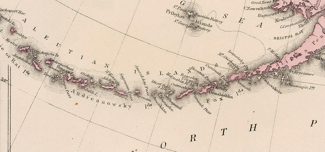 Wonderful 1872 map of Alaska with orig. hand coloring (1 of 4)