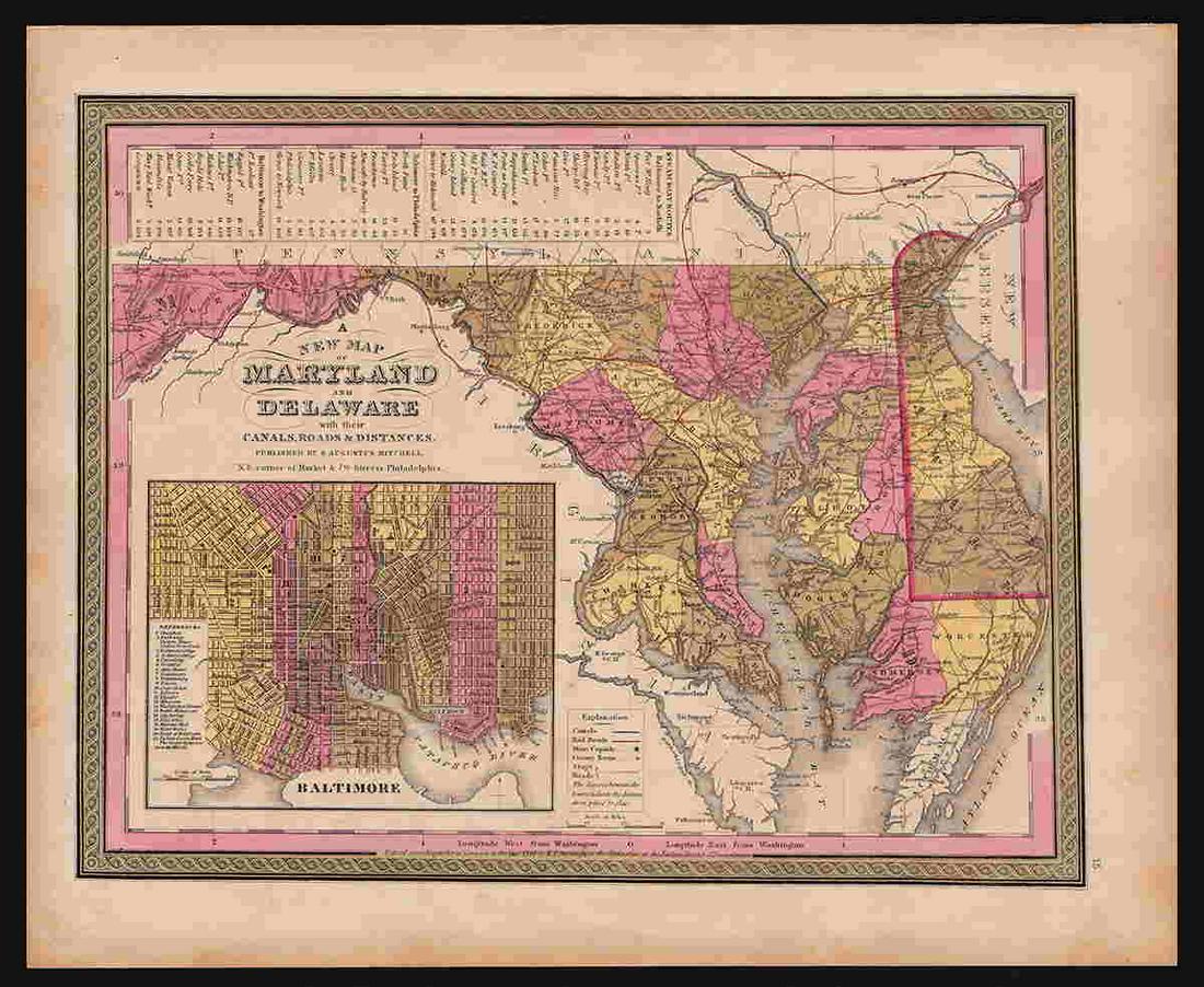 Scarce 1846 map of Maryland and Delaware by Mitchell (1 of 4)