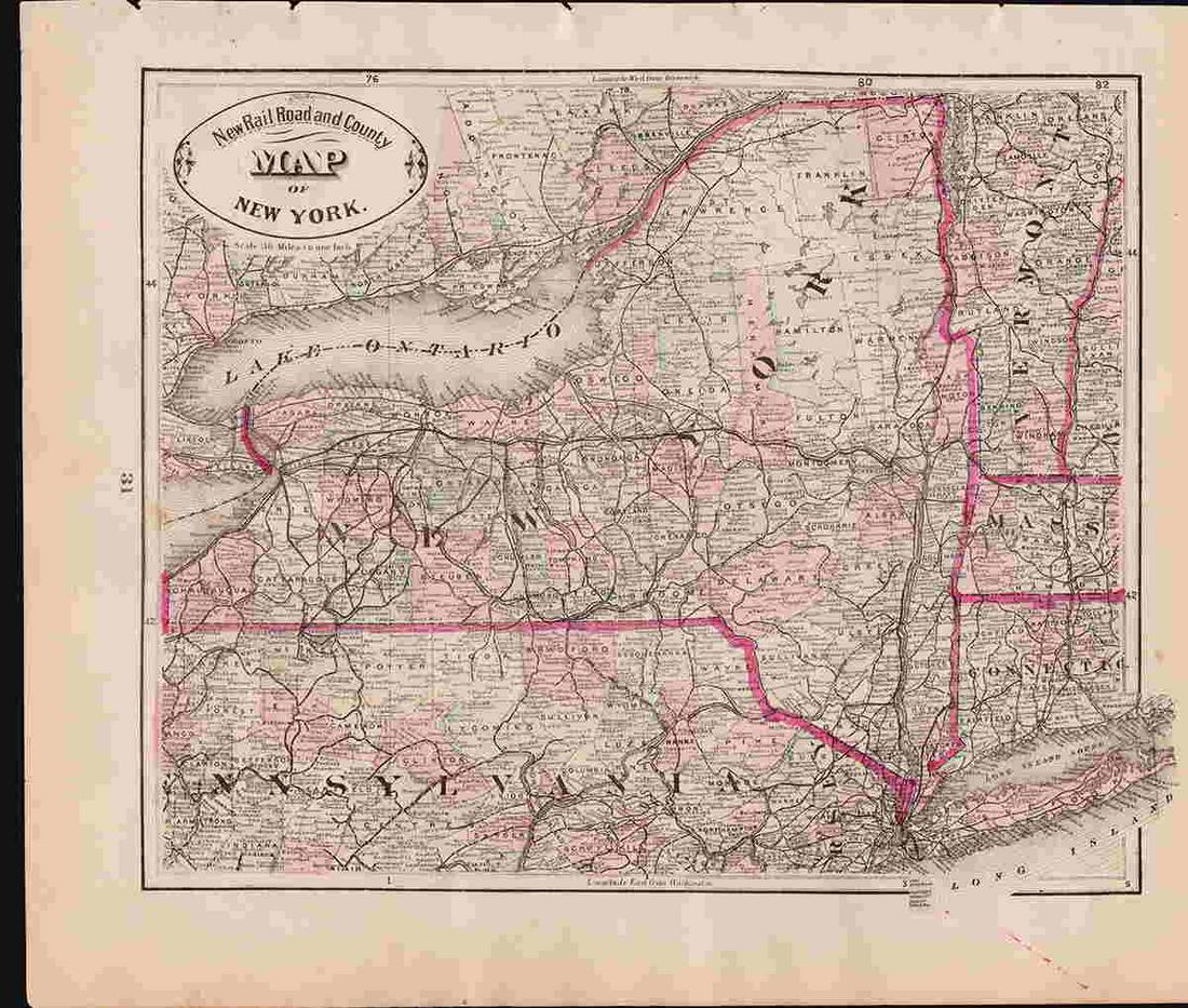 Scarce early Cram RR map of New York (1 of 4)