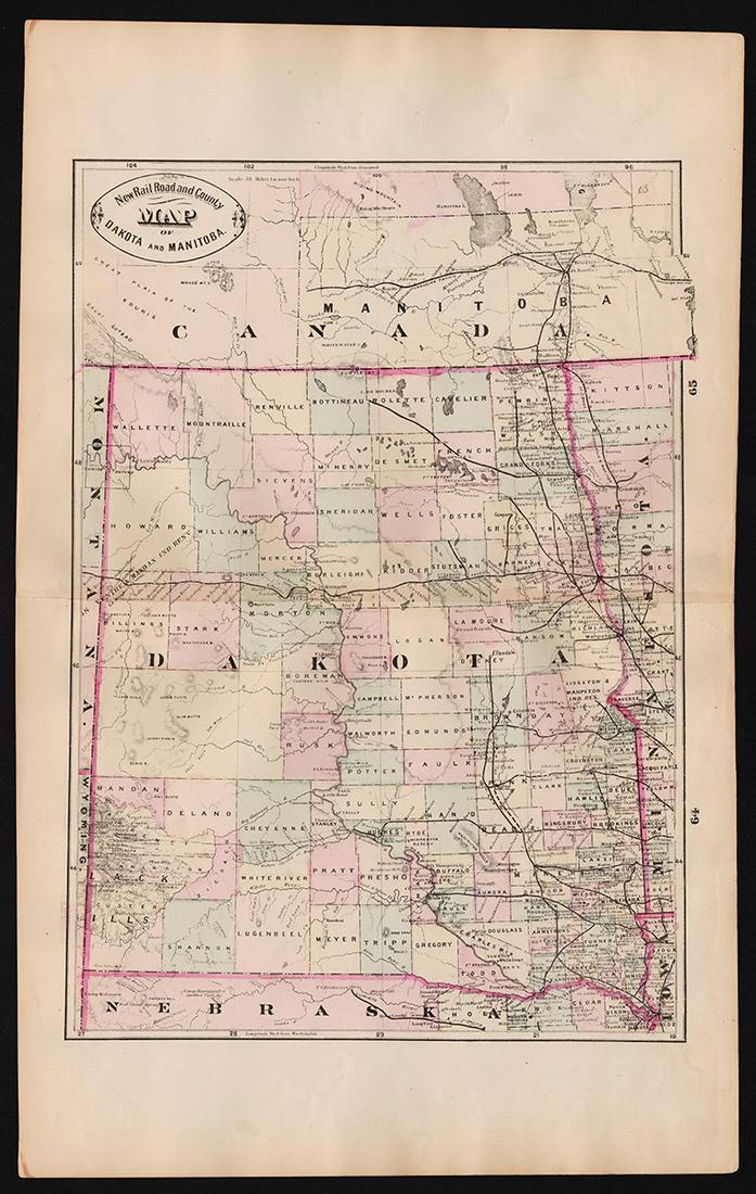 Scarce and impressive early Cram RR map of Dakota (1 of 3)