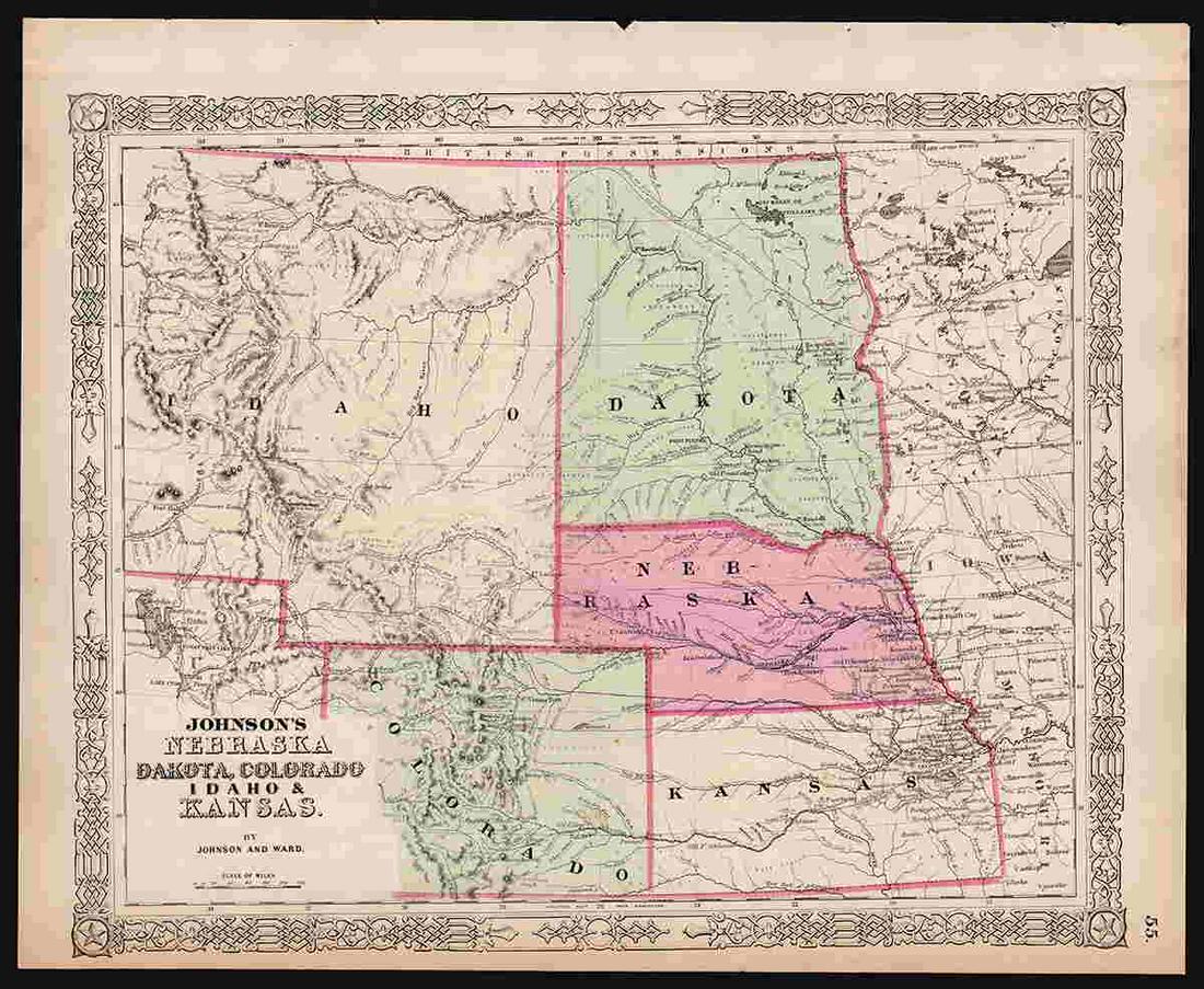 Scarce map showing short-lived Idaho border, Johnson (1 of 4)