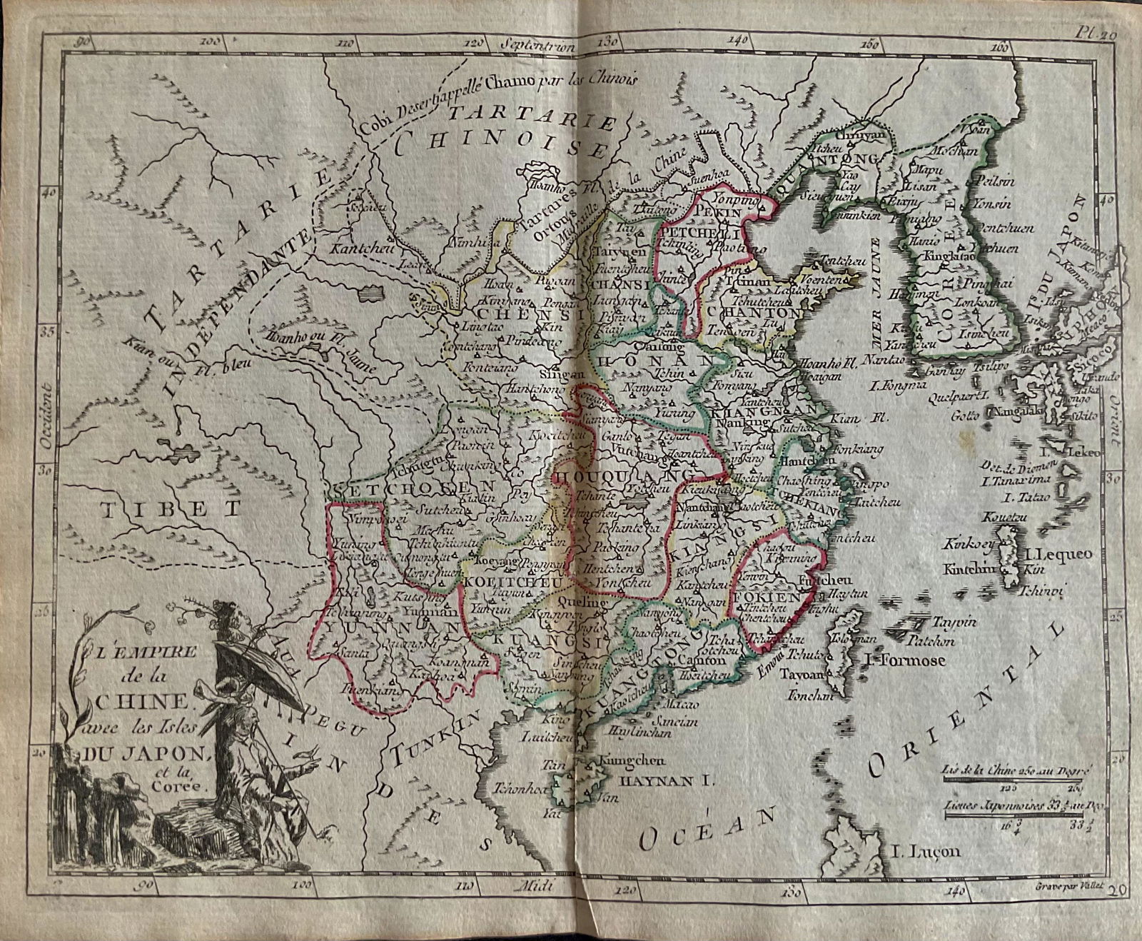 China & Korea. 1780, by J. de la Porte: Title: China & Korea. 1780, by J. de la Porte Date/Period: 1780 Materials: Hand colored copper plate engraved Size: 9x7'' The heartland of China is the focus of this map which also shows Korea and the