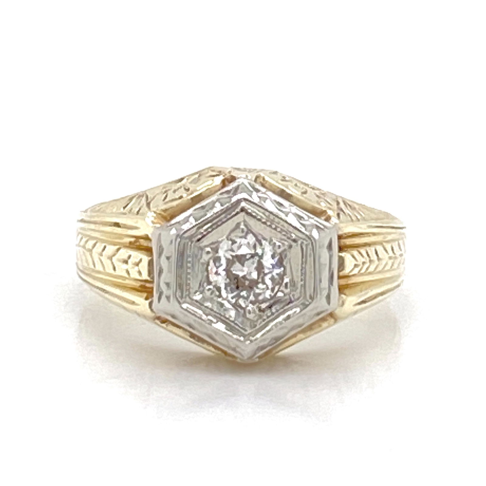 14k Two tone antique art deco diamond solitaire ring (1 of 9)
