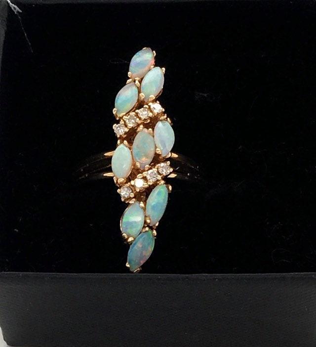 Vintage 14k gold opal diamond Navette Ring (1 of 10)