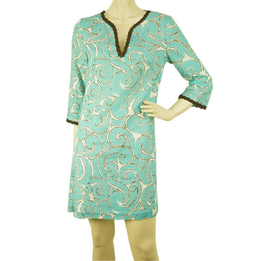 Milly Light Blue White w. Brown Trim 3/4 Sleeve Mini (1 of 12)