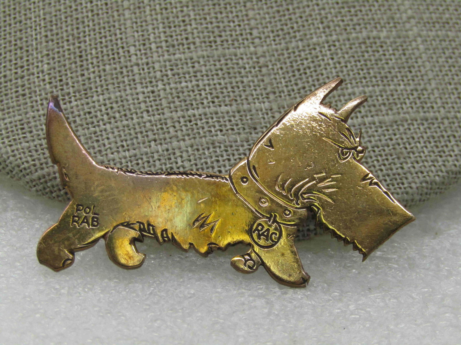 Vintage French Pol RaB Copper Terrier Brooch, RAC, (1 of 5)