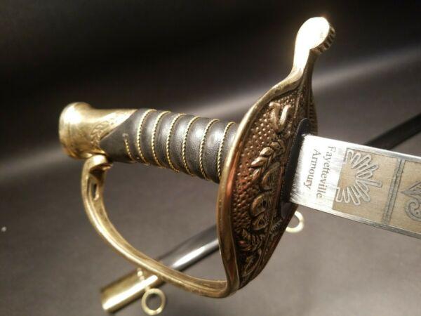 Fayetteville Armory Civil War Officers Confederate CS: 37 1/2" long with steel scabbard Nice Reproduction civil war sword. Dull carbon steel blade "Fayetteville Armory" on one side and "India" on the other as shown in the images... Please see all the imag