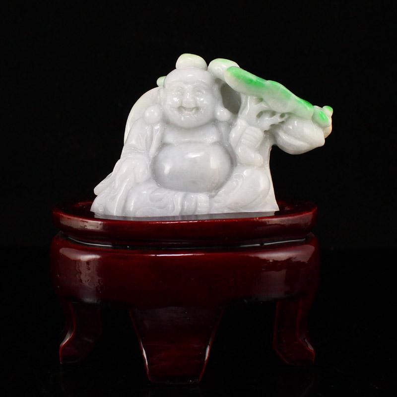 Hand Carved Natural Jadeite Laughing Buddha Statue (1 of 6)