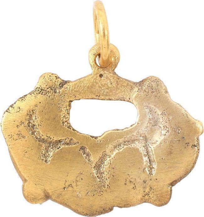VIKING HEART PENDANT NECKLACE C.850-1050 AD: Over 3/4" height, quarter-point nubs. Broad form with deeply cusped top stylized with a connecting bar forming a pierced heart at the top. A heart within a heart. The field with symmetrical foliate br