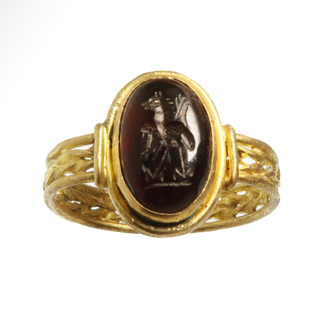 Roman Gold Ring with Garnet Intaglio of a Griffin (1 of 6)
