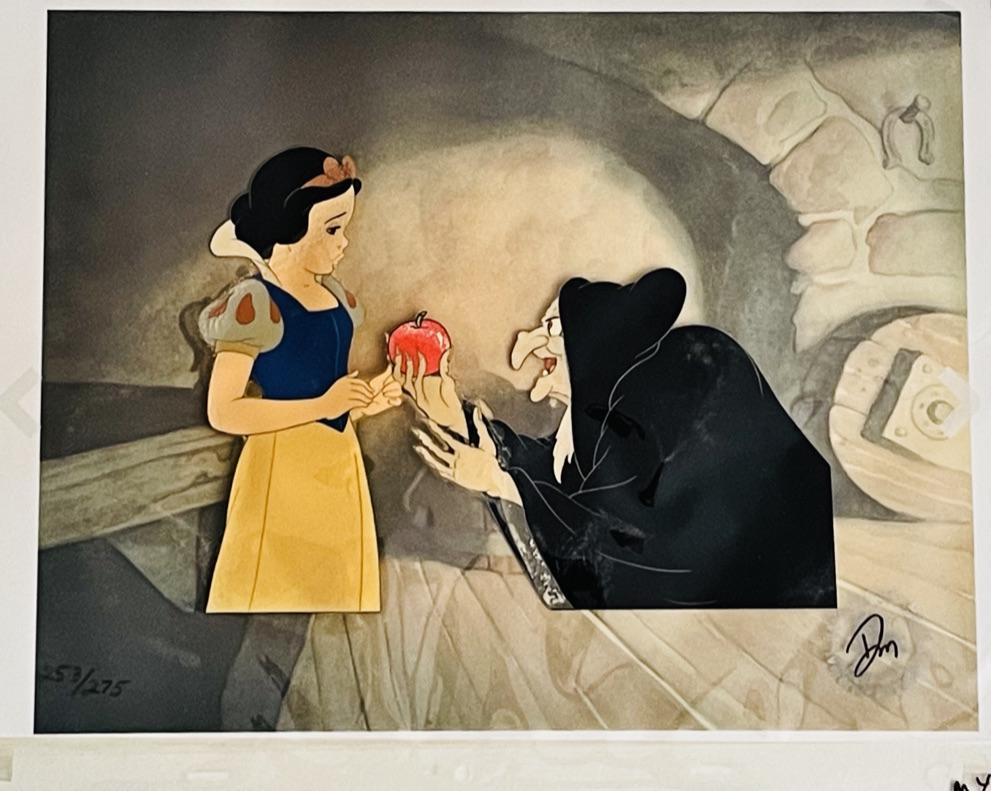 Snow White and Witch Limited Edition of 275 (1980's): Snow White and the Seven Dwarfs Snow White and The Witch (Old Hag) with Apple Limited Edition Cel of 253/ 275 (Walt Disney, 1937/1974). "And because you've been so good to poor old Granny, I'll share