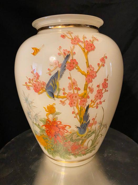 Vintage Glass Vase Japanese Hand Painted, 9.5” (1 of 6)
