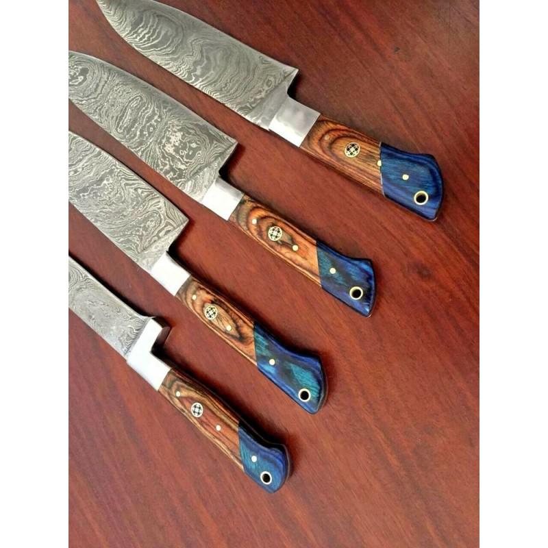 Set of 4 full tang kitchen damascus steel knife wood (1 of 3)