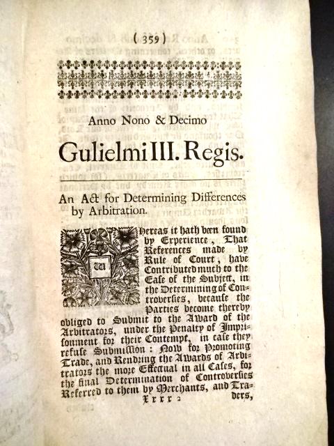 1698 English Act Settling Disputes by Arbitration (1 of 2)
