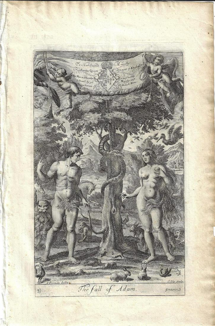 1712 Fine Folio Engraving Adam and Eve (1 of 2)