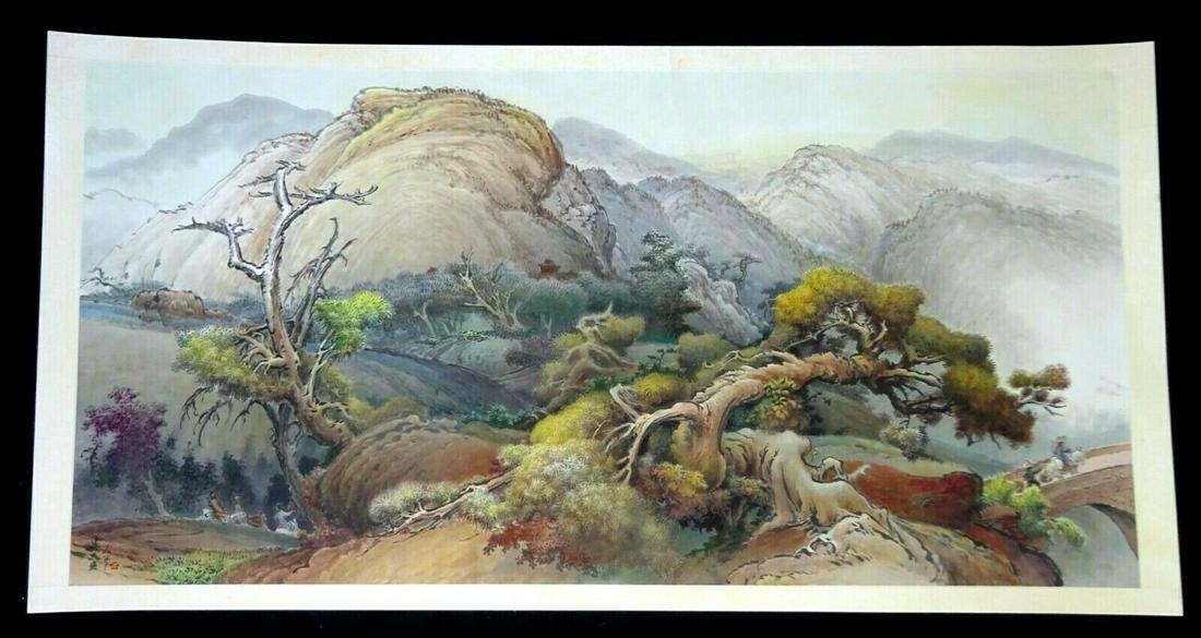 70s Chinese Painting Scroll Landscape Yue Tin Mui (KaL) (1 of 12)