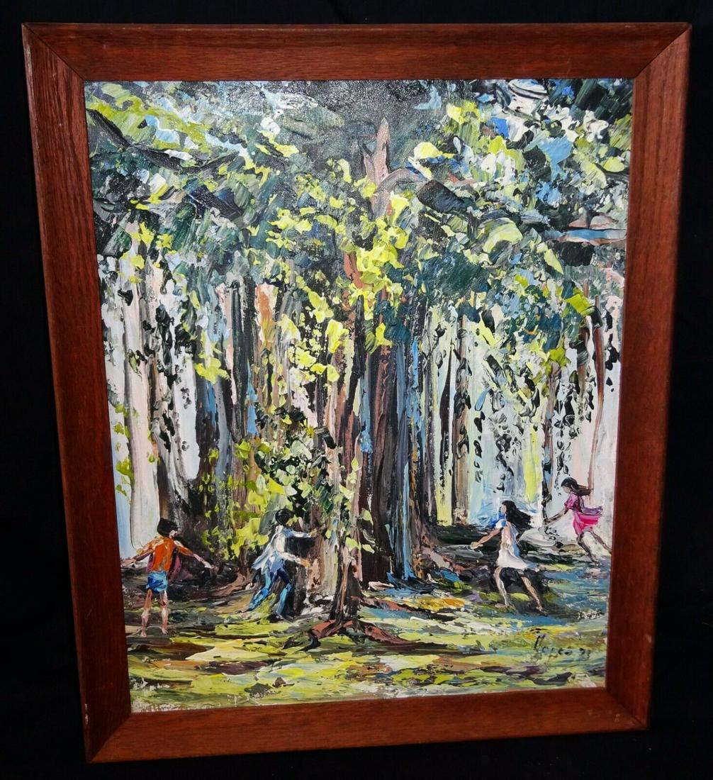 Hawaii Oil Painting Kids Playing Banyan Tree Hopes (1 of 12)