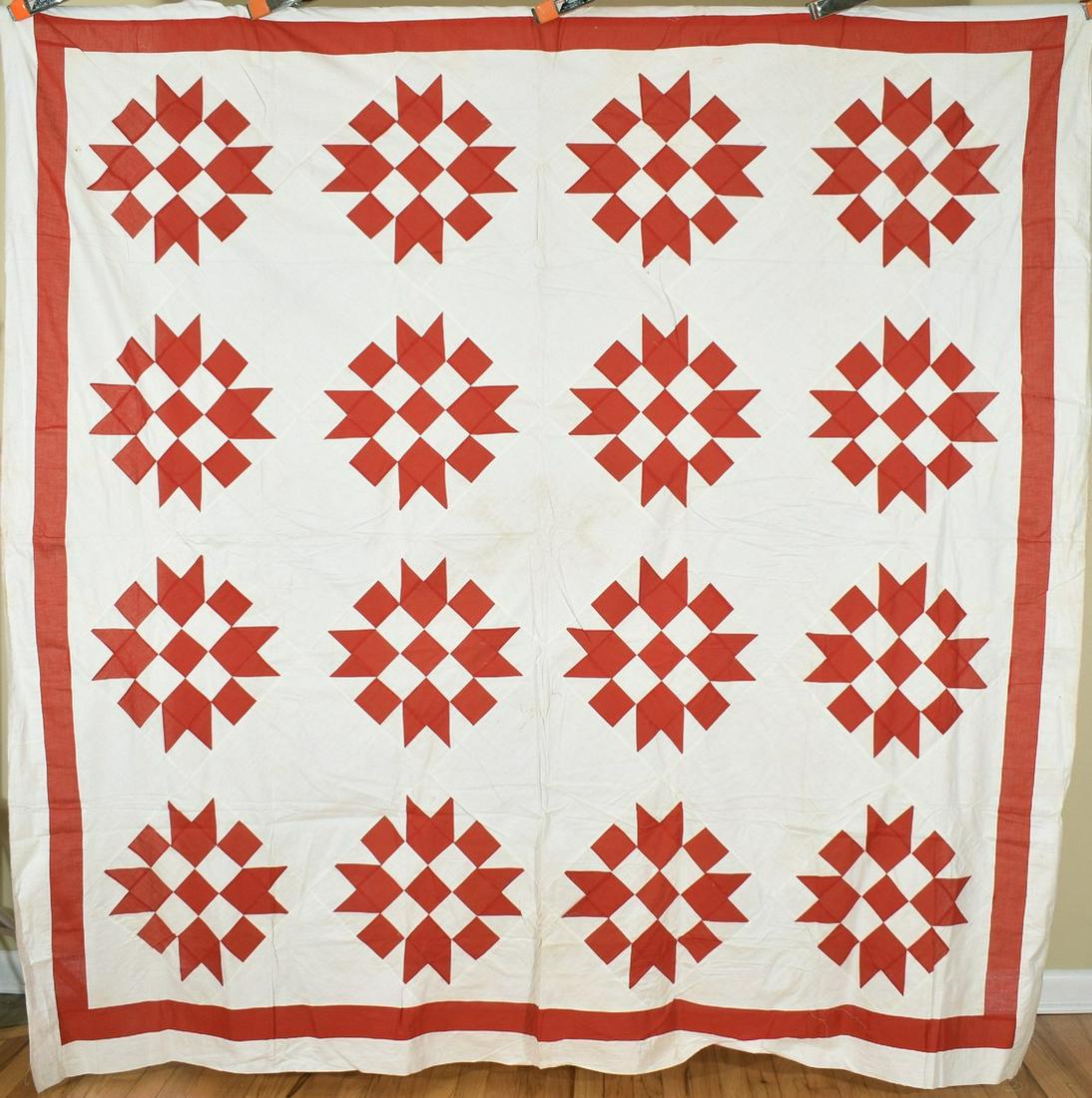 1880's Red & White 9-Patch Star Quilt Top (1 of 6)