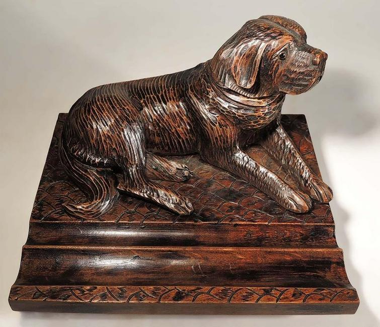 Black Forest Carved Dog Desk Inkwell (1 of 4)