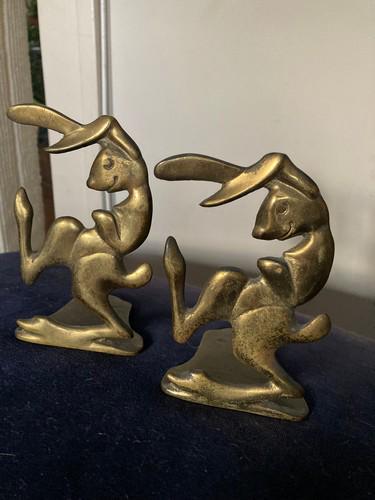 Vintage Mid Century solid Brass Rabbit Bookends (1 of 3)
