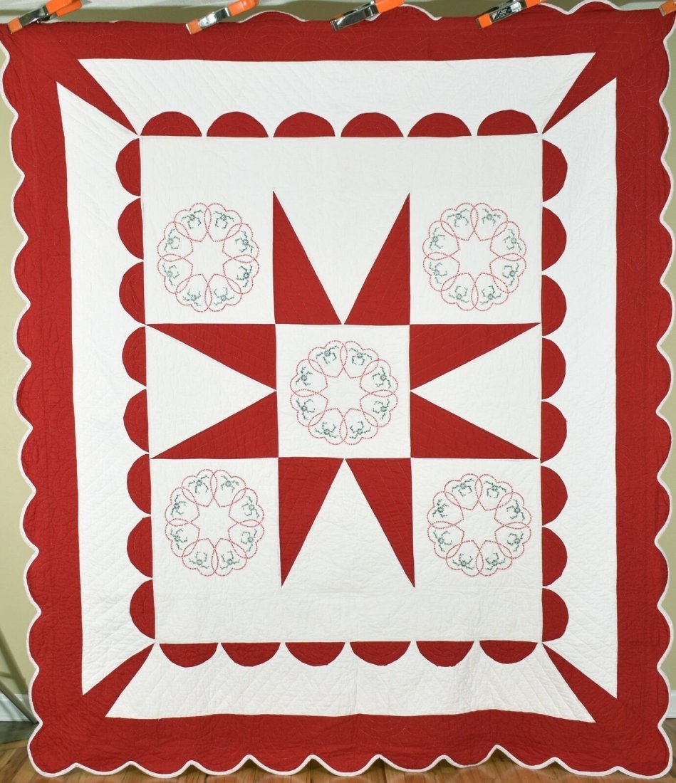Red & White Lone Star & Hearts Quilt (1 of 9)