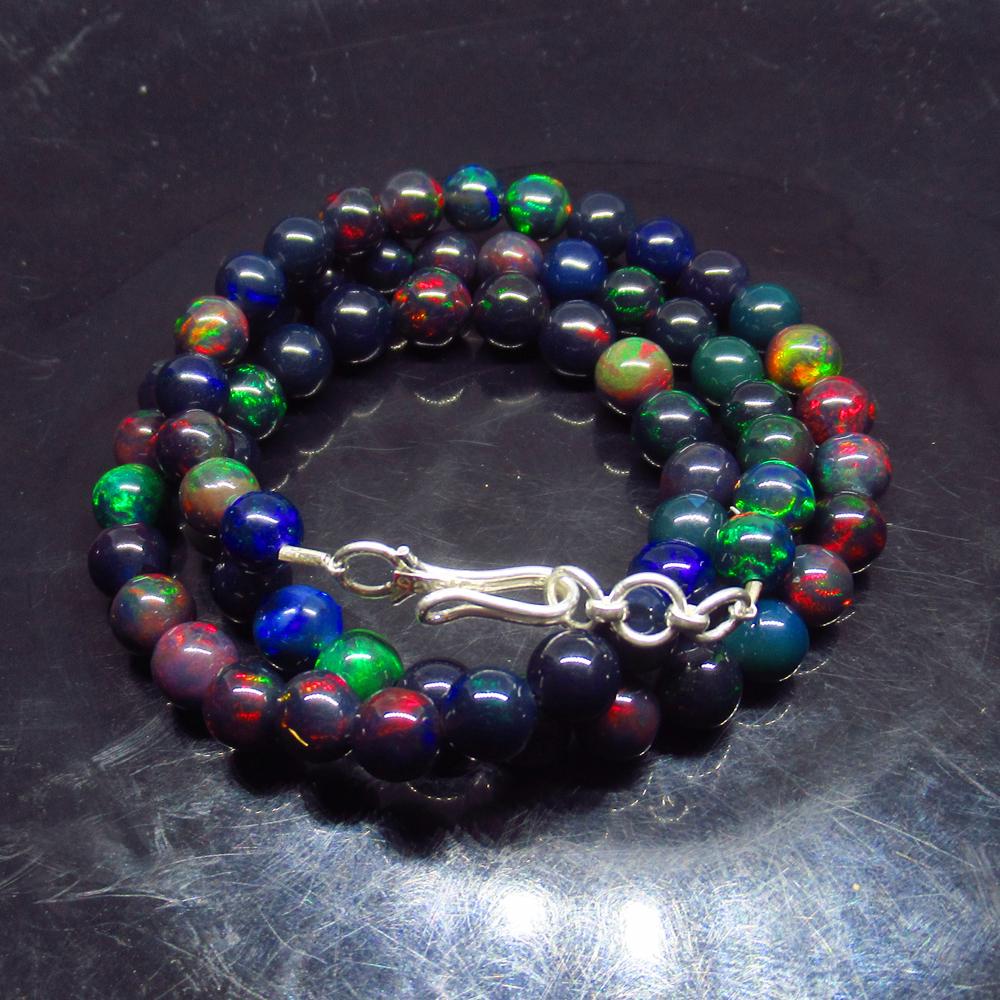 85.00 Ct 925 Silver 67 Black Fire Opal Beads Necklace (1 of 2)