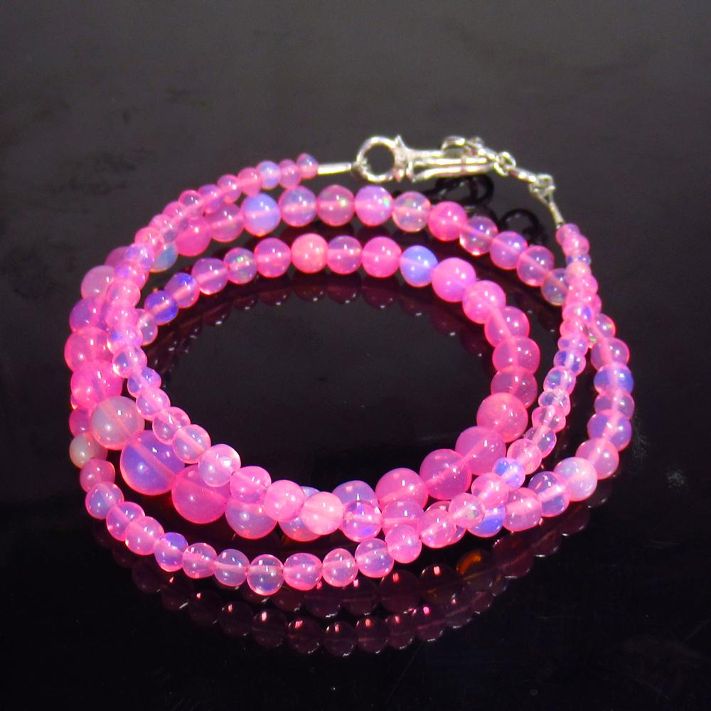 32.96 Ct 925 Silver 117 Pink Opal Beads Necklace Ready (1 of 3)