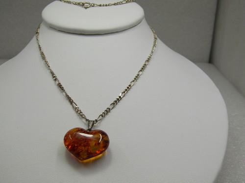 Vintage Sterling Amber Heart Necklace, 21.5" (1 of 7)