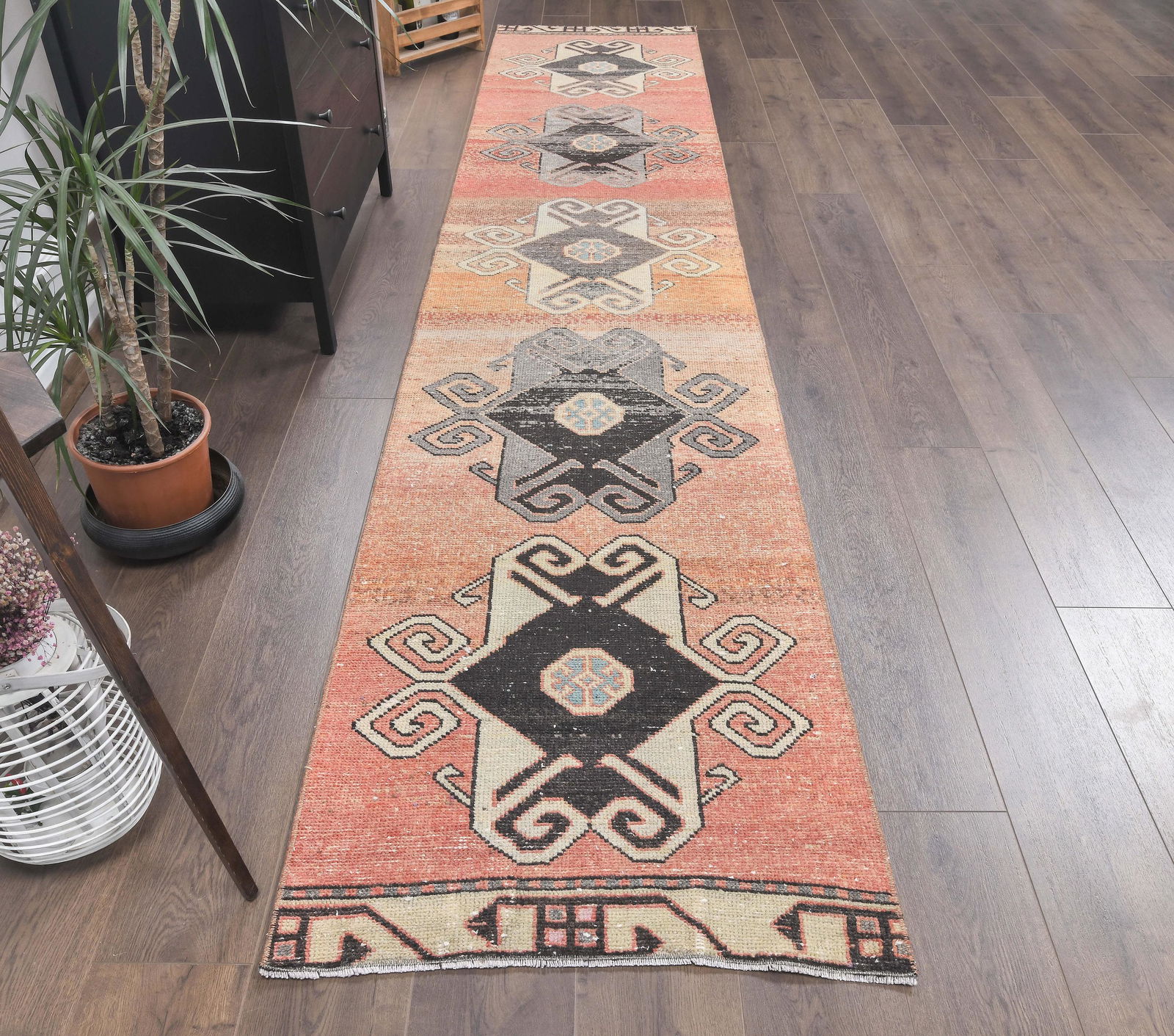 3x13 Vintage Turkish Oushak Runner, Handmade Wool (1 of 7)