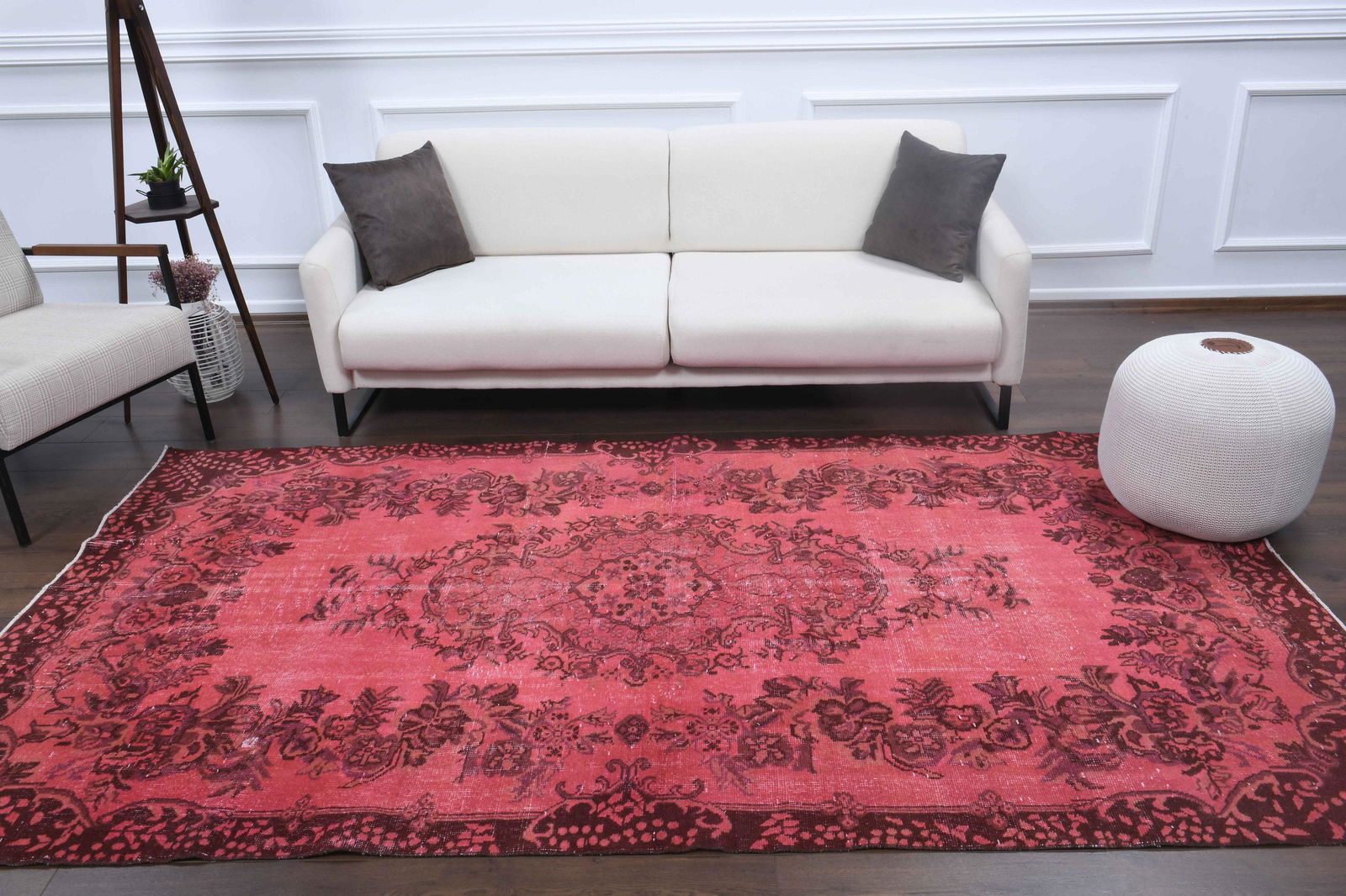 5x10 Turkish Vintage Oushak Rug, Overdyed Dark Pink (1 of 10)