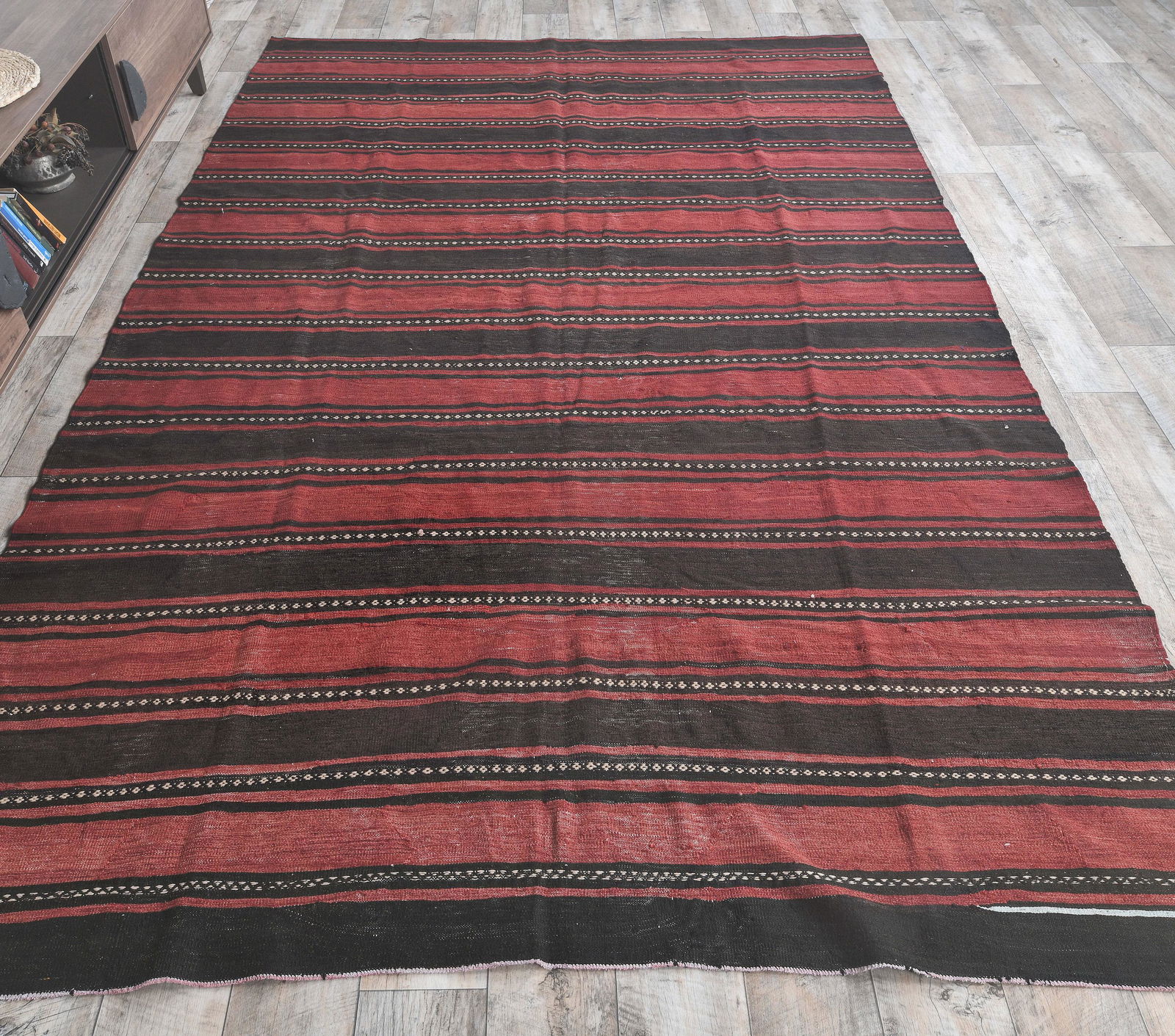 7x11 Vintage Turkish KILIM Area Rug, Oushak Handmade (1 of 7)