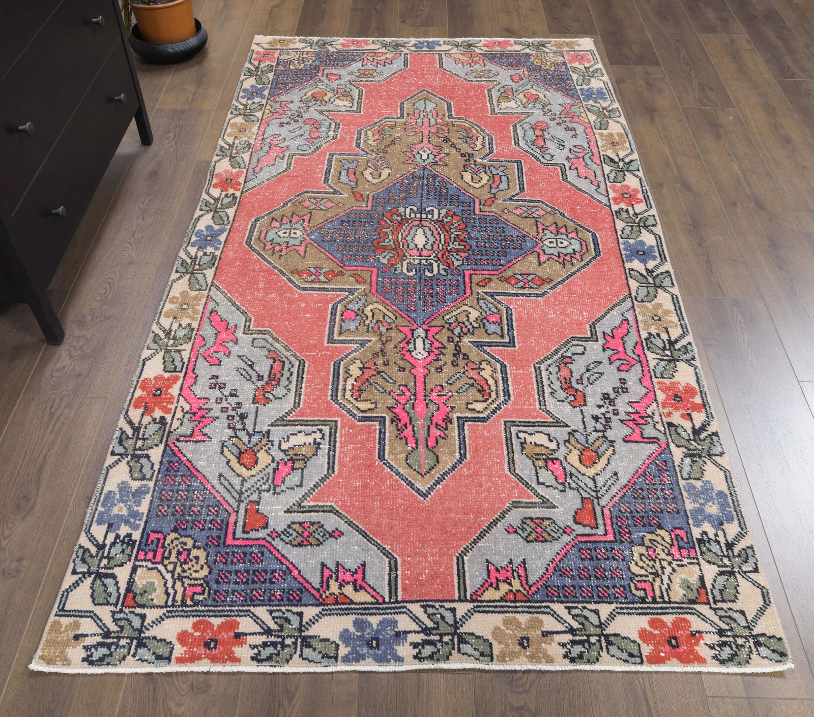 4x8 Turkish Vintage Small Area Rug, Oushak Handmade (1 of 7)