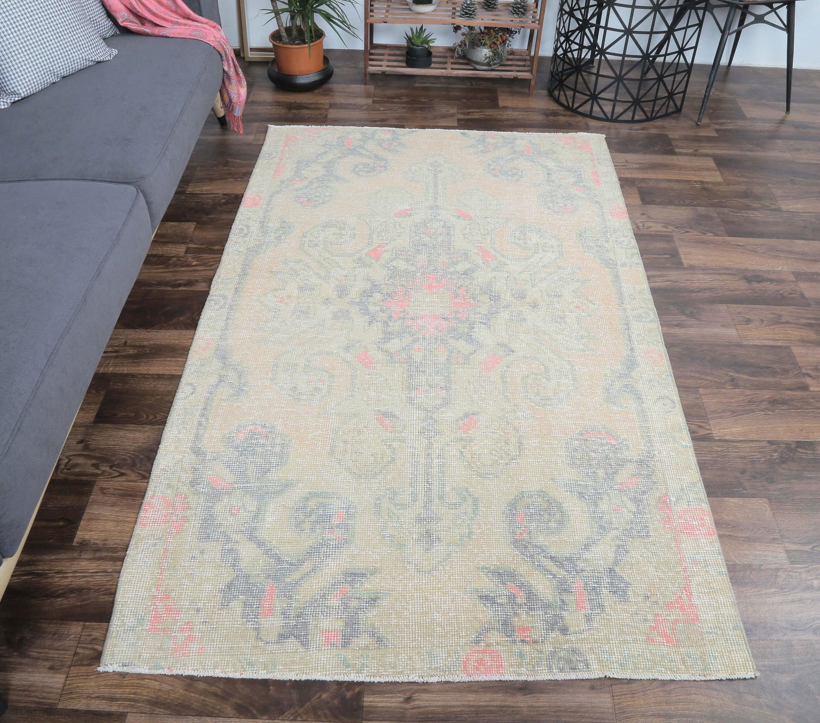 4x7 Turkish Antique Rug, Oushak Handmade Wool Carpet,: This Turkish one-of-a-kind Traditional Antique Rug is hand-knotted and handwoven by the most skilled artisans who use pure wool, in Faded, natural tones, and stylish, perfect Oriental design in Orange