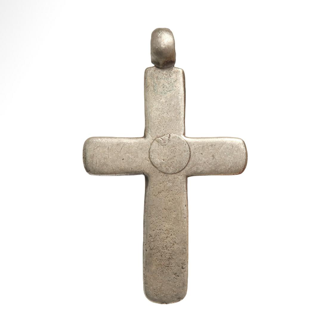 Byzantine Silver Cross: Title: Byzantine Silver Cross Date/Origin: Byzantine, c. 7th-9th Century A.D. Description: Solid silver cross with flat surface engraved in the centre with an X medallion. Materials: Silver, 18.8 grms