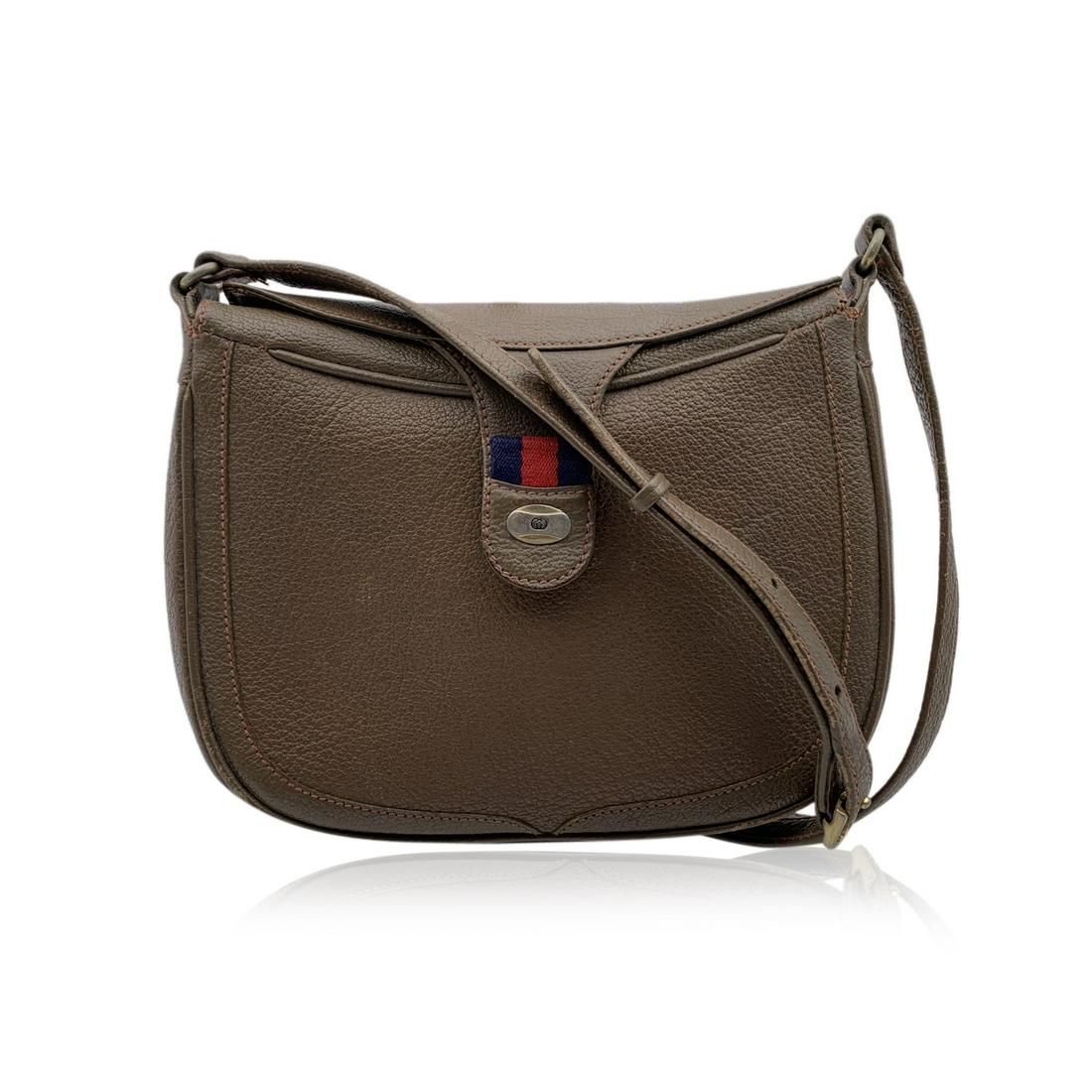 Gucci Vintage Brown Leather Web Shoulder Bag (1 of 7)