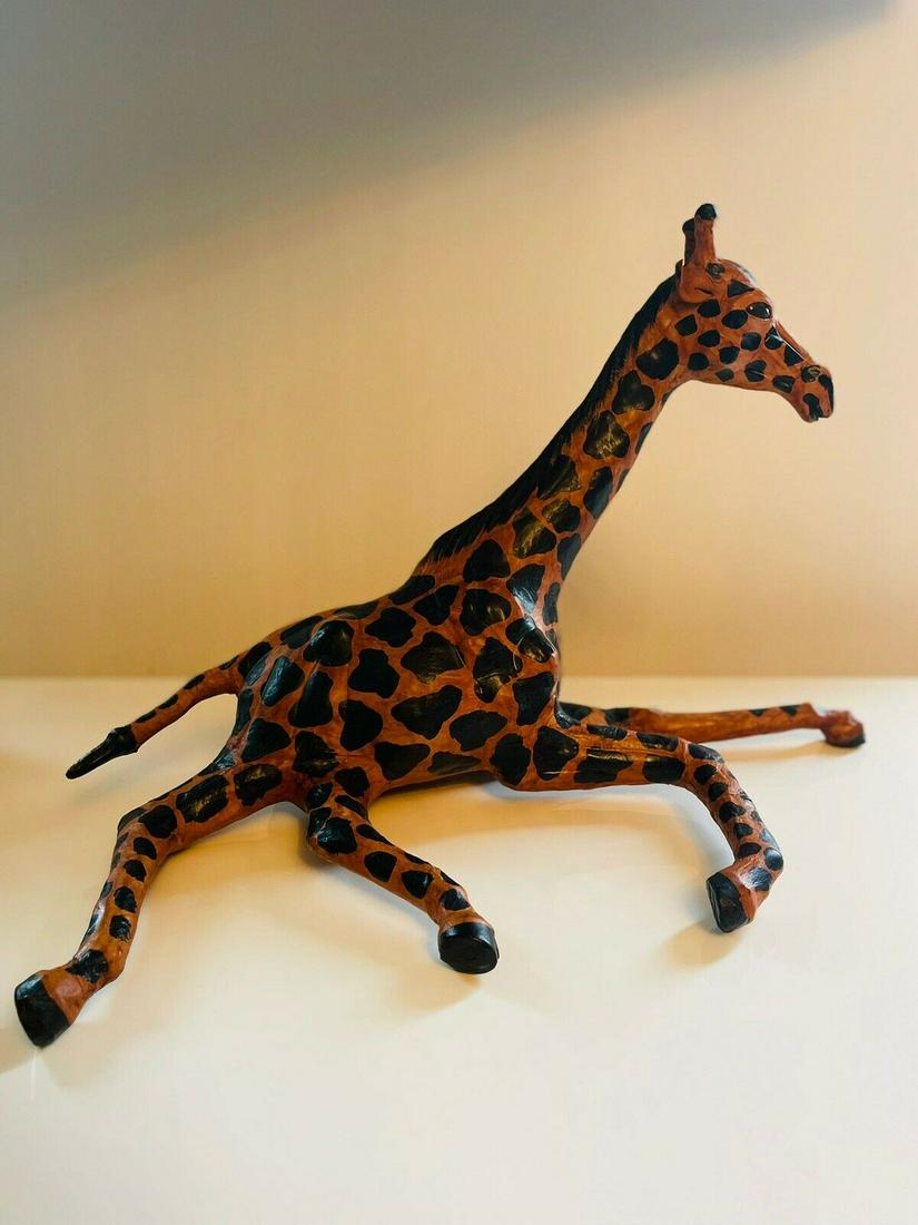 Vintage Leather Resting Giraffe Statue 12” (1 of 10)