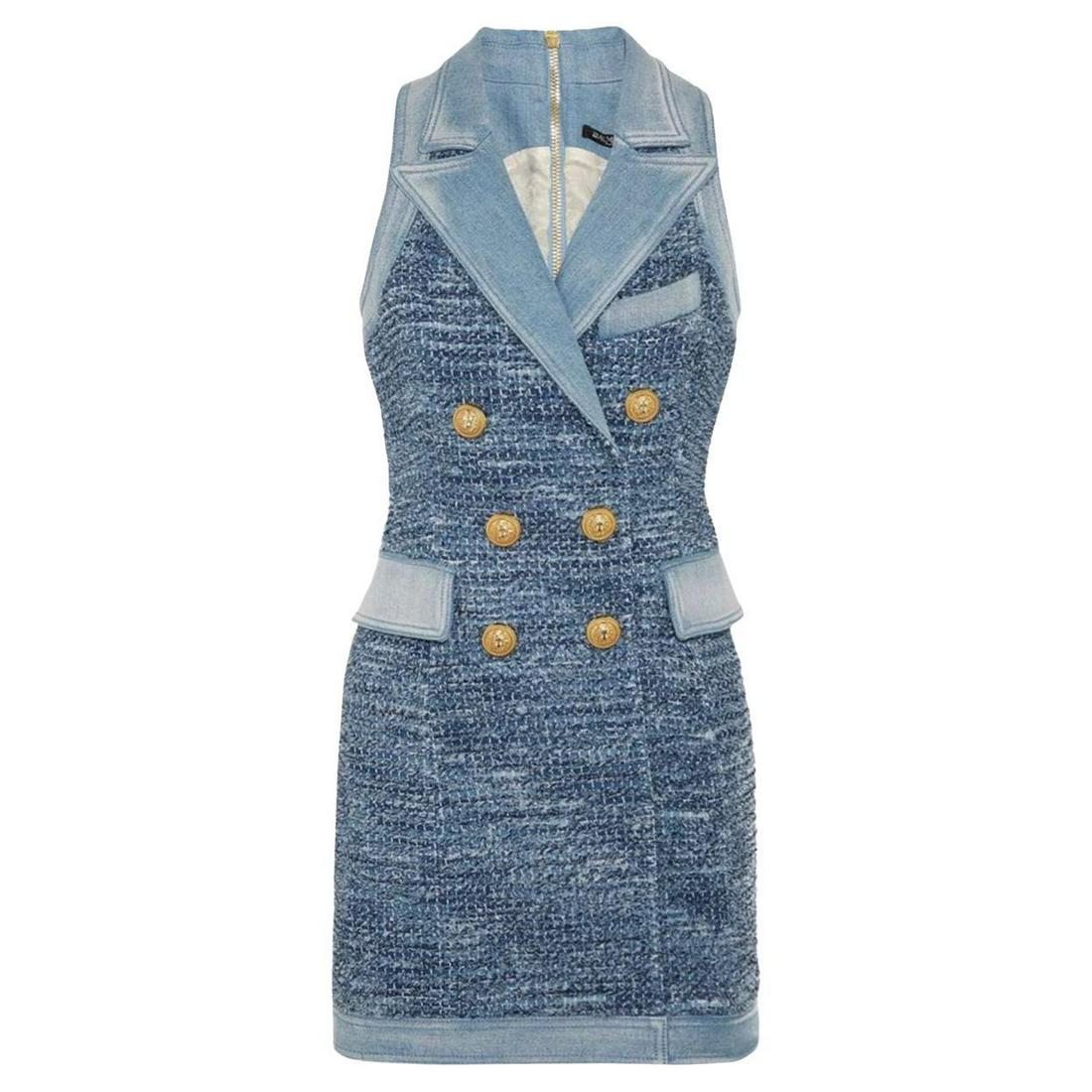 BALMAIN BLUE DENIM MINI Dress 36 - 4 (1 of 4)