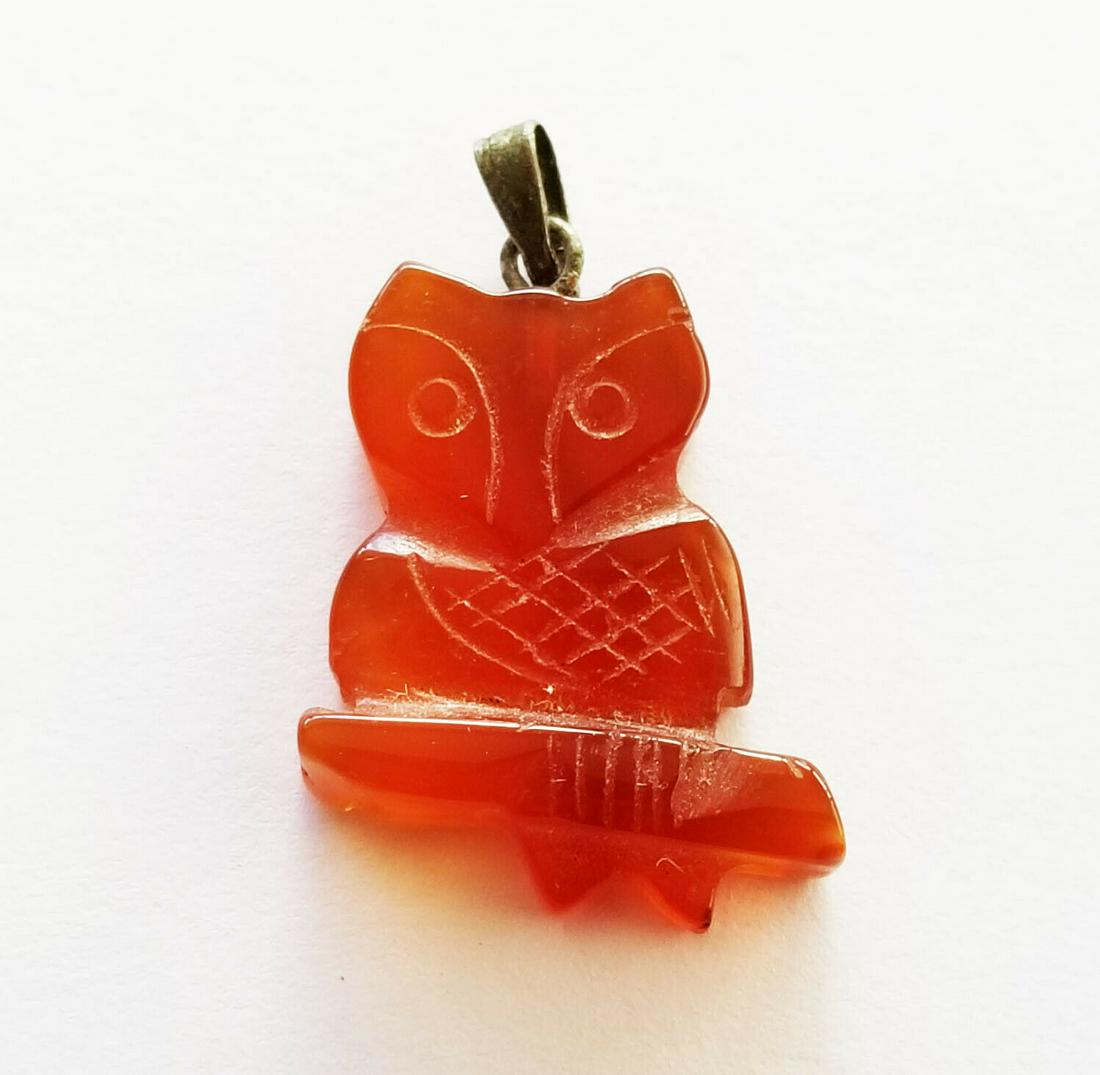 Chinese Red Carnelian Pendant w. Owl (FSF)#3: * The following item was donated to the Friends of Sherwood Forest Waimanalo to pay for the legal team that is currently fighting against the city's development of Oahu's last coastal forest...we appr