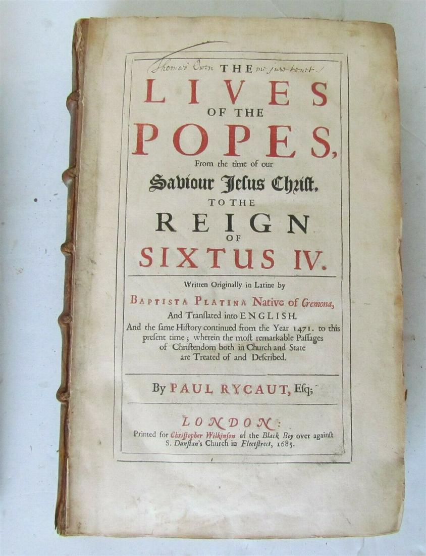 1685 LIVES of POPES FOLIO antique LONDON in ENGLISH (1 of 12)