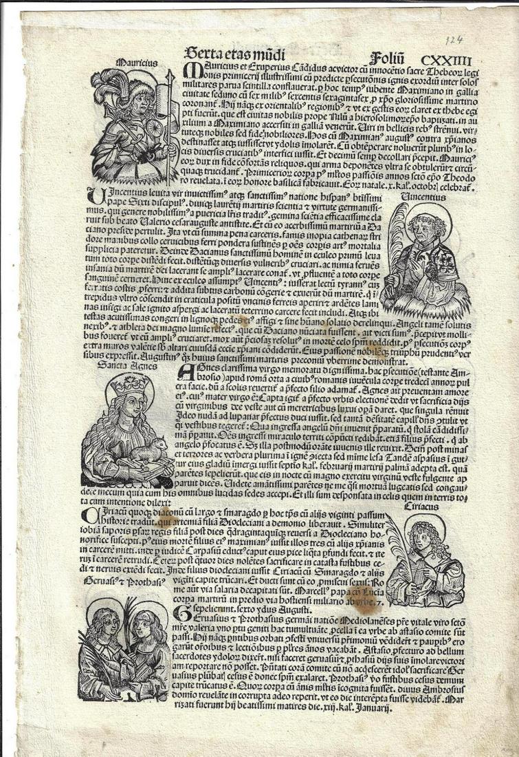 1493 Nuremberg Chronicle Incunable Leaf (1 of 2)