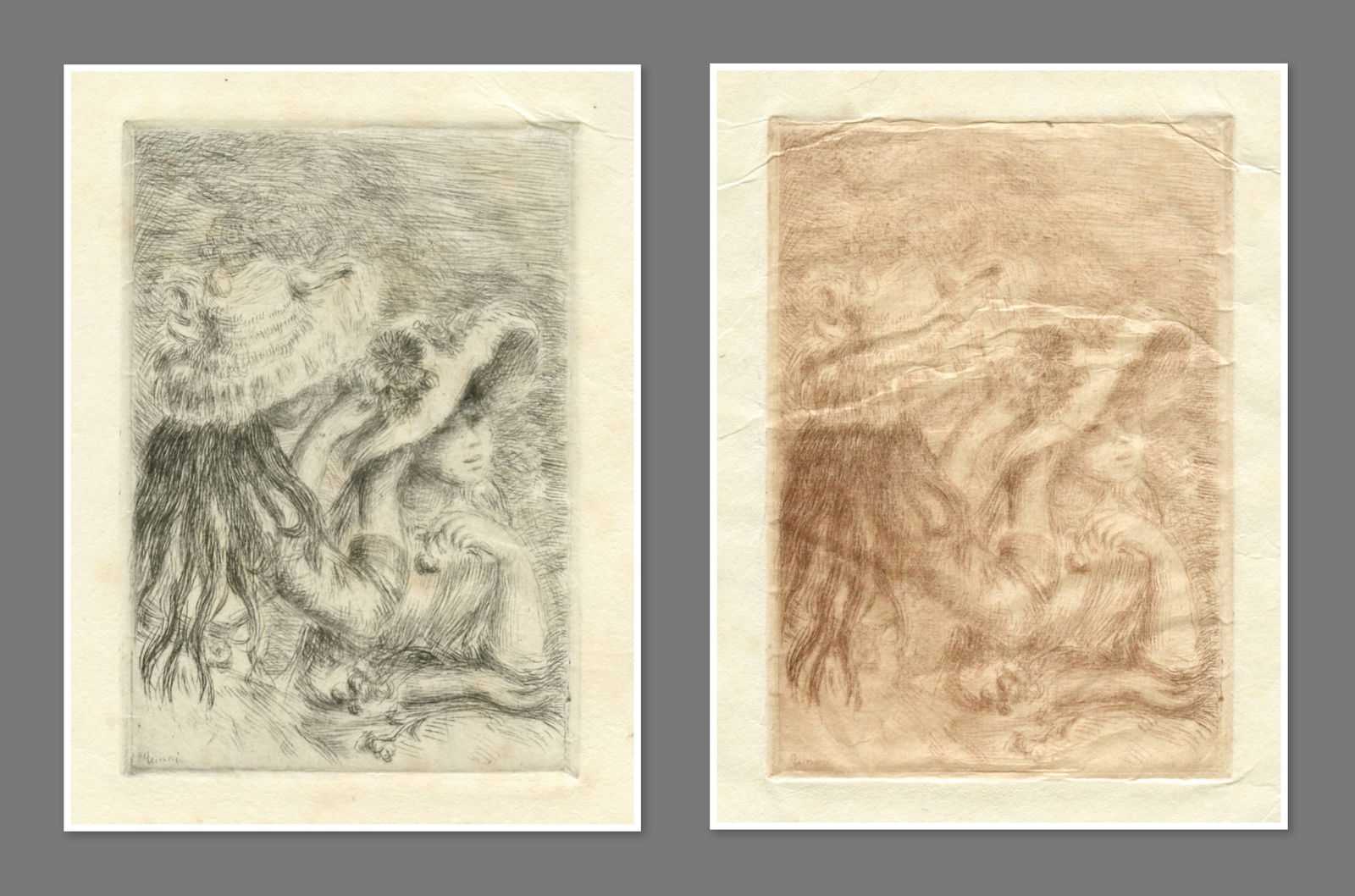 Renoir "Le chapeau epingle" pair of etchings on japon (1 of 3)