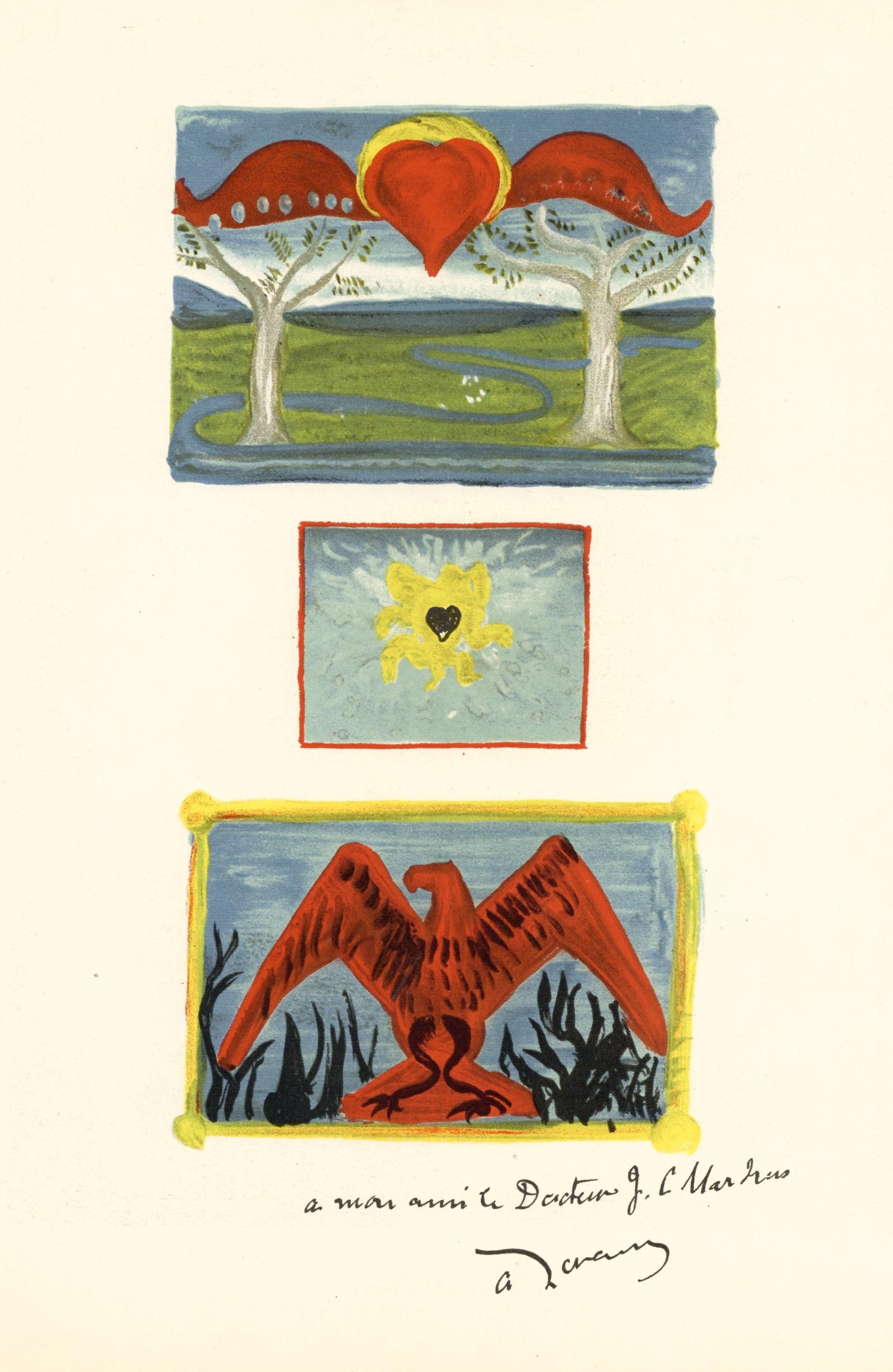 Andre Derain lithograph "In the Garden of Allah": Medium: lithograph. Published in Paris by Teriade for Verve (Volume 1, Number 4), in 1939. Verve was founded in 1937 to showcase original prints by the leading artists of the day, with outstanding tec