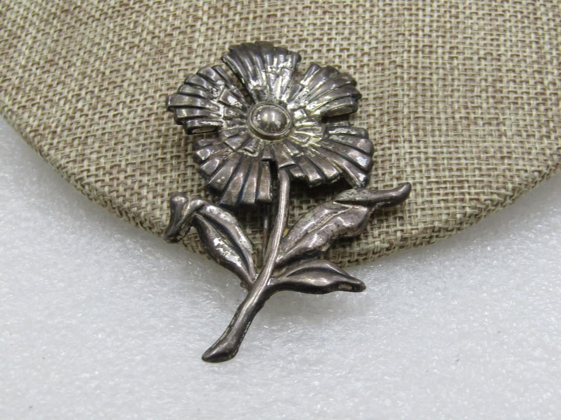 Vintage Sterling Floral Brooch, Signed SB, 2.75", (1 of 7)