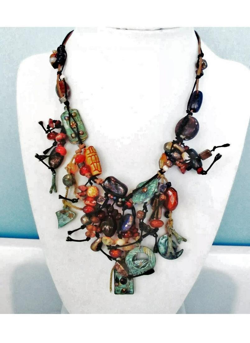 Vtg Jewelry Fetish Set Necklace & Earing Mixed Media (1 of 5)